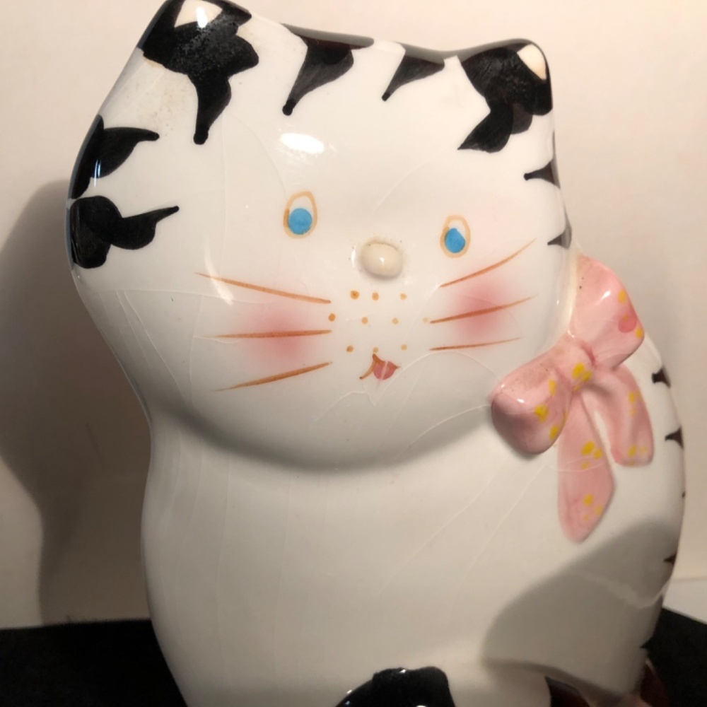 Big ! Set of 2 Vintage Cat 🐈 Figures black & white ceramic Super Cute - Picture 10 of 16